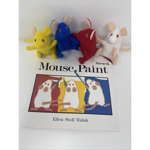 Vintage 1996 Mouse Paint Book Ellen Stoll Walsh Plush Stuffed Mice Mouse Set 4 - Picture 1 of 8